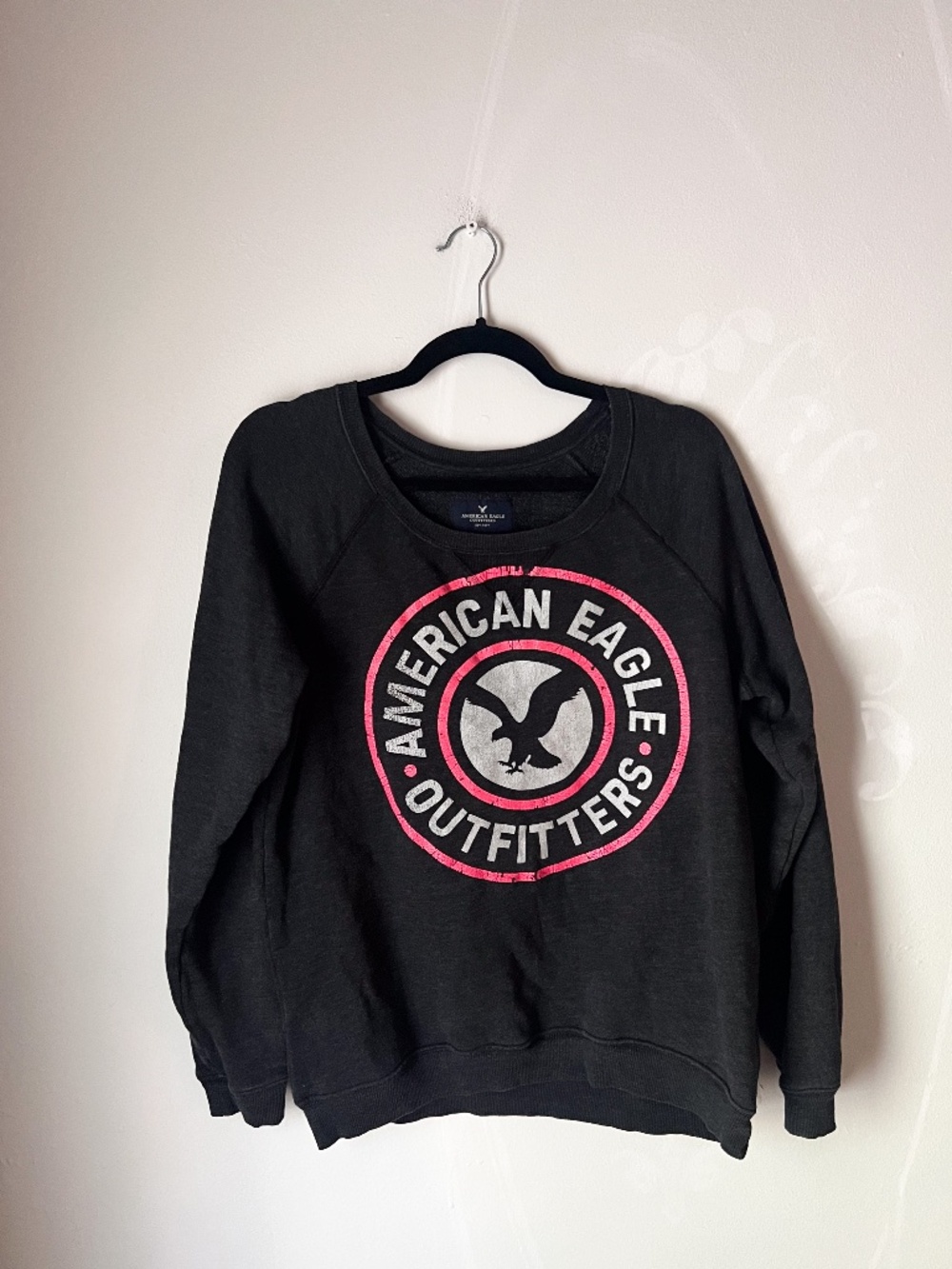 American Eagle Outfitters Graphic Sweatshirt Black Pink Logo Crewneck Large